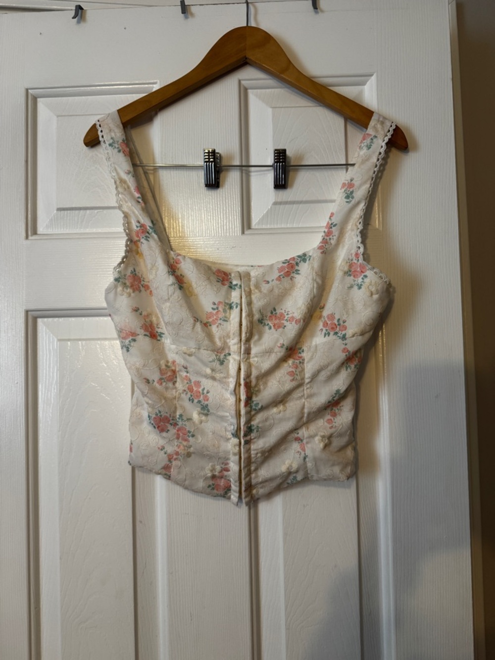 Altar'd State White Floral Cotton Corset Top Hook-and-Eye Closures Size Small